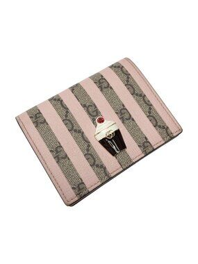 Gucci GG Supreme Bifold Card Case Wallet Pink Ice Cream